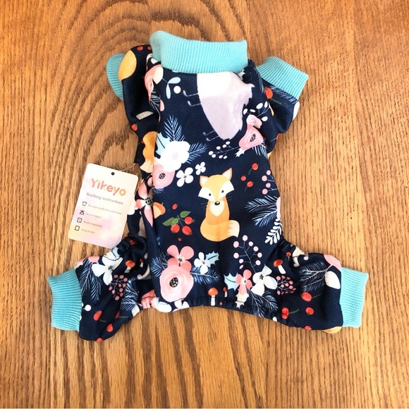 🌈 6/$60, NWT, Yikeo Dog Onesie, Fox Theme, Blue/Pink, Floral, XSmall - Picture 1 of 7